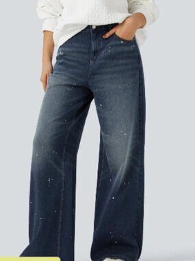 Halara Flex™ Mid Rise Casual Flowy Jeans with Pockets *1 Estate Blue Denim
